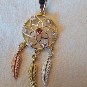 Dream catcher necklace and earrings set gold plated